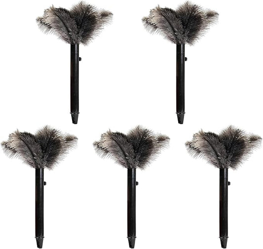 Retractable Ostrich Feather Duster for Cleaning, 15 Inch Fluffy and Natural Feather Duster with Retractable Handle， Reusable Eco-Friendly Handheld Cleaning Supplies(5PCS)