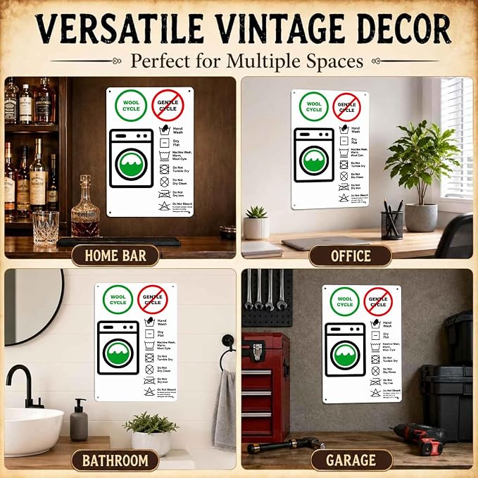 Laundry Care Guide Vintage Metal Signs 8 X 12 Inch | Vintage Style Wall Decor, Indoor Outdoor for Laundry Room, Bathroom, Mudroom, Gift for Homeowners or Laundry Decor Lovers