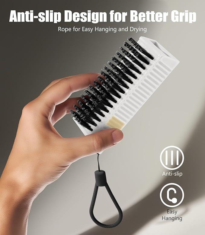 Larbois Nail Brush for Cleaning Fingernails, 2Pack Heavy Duty Nail Brushes Remove Dirt and Paint Fingernail Brush Deep Cleaning Mechanical Nail Scrub Brush Two-Sided with Hanging Rope (White)