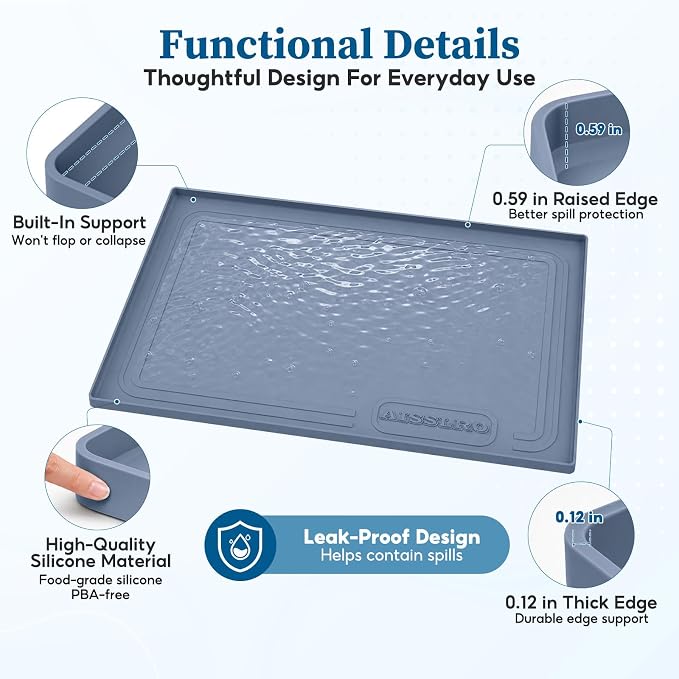 Waterproof Under Sink Mat 28"x19", Silicone Mat, Dark Blue | BPA-Free Shelf Liner, Raised Edge Traps Spills & Leaks, Bathroom, Kitchen Cabinet, for Boots, Pets, Home Essentials Organizer