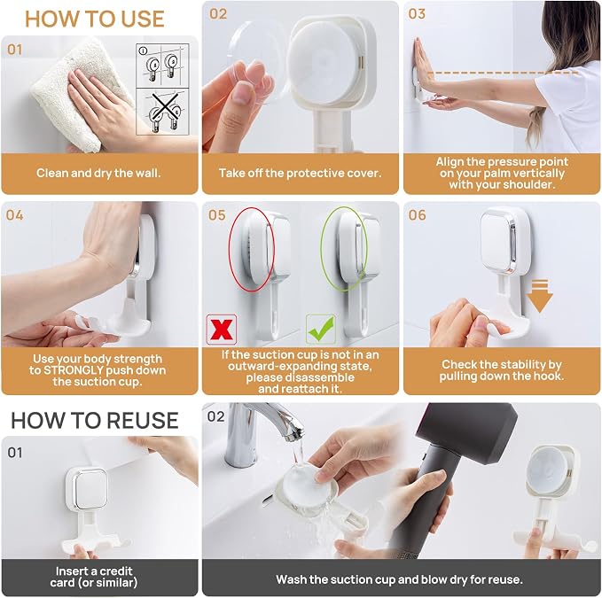 LEVERLOC 2 Pack Vacuum Suction Cup Razor Holder for Shower No Drill, White | Heavy Duty 11KG Shower Hooks for Towel, Loofah, Razor, Waterproof, Damage-Free Hanging Suction Cup, Easy to Install and Reuse