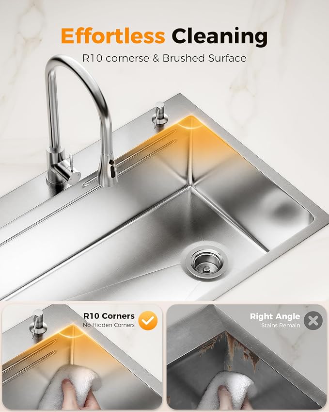 CAMMOO 33X22 Drop In Kitchen Sink, 304 Stainless Steel Workstation Sink | Pop-Up Drain, Workstation Sink, Upgraded Fast Drain, Topmount Single Bowl with Accessories, Foldable Grid for Easy Cleaning