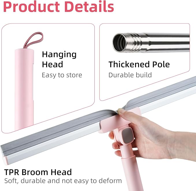 19" Floor Squeegee with Long Handle, 51" Stainless Steel Handle | 19" Rubber Blade, Heavy Duty Squeegee for Tile, Garage, Shower Glass, Marble, Windows Cleaning, Pet Hair, Water Removal