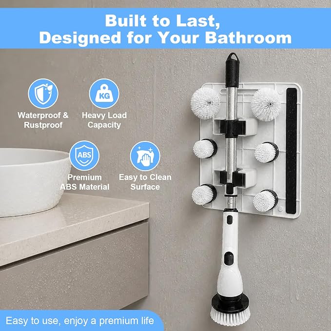 layyah Spin Scrubber Wall Mount Organizer Rack | Electric spin scrubber wall mount organizer, adhesive or screw install, holds 6 brush heads bathroom shower storage