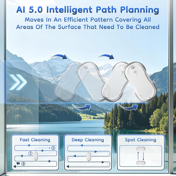 2026 Updated Window Cleaning Robot - Enhanced Battery, Max 6400Pa, Path Planning, Anti-Slipping, Edge Detection, Window Cleaner Robot for High-Rise Windows (2 pairs of nozzles, 10 cloths) (White)