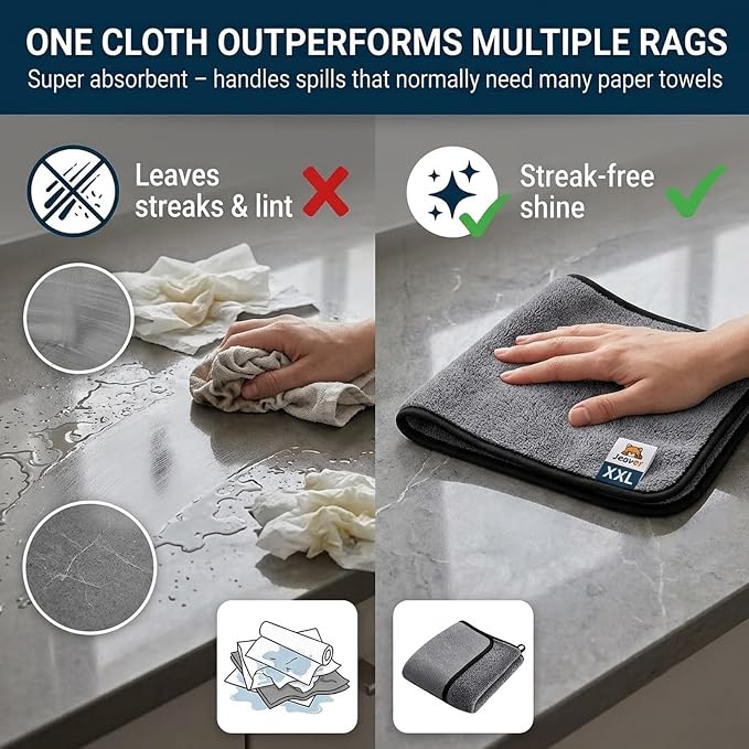 Jeaver Window Cleaning Cloth XXL,Microfiber-Reusable,1Pcs | XXL 24x16" microfiber cloth cleans with water only, streak-free on glass, tile, shower. Reusable, no chemicals.