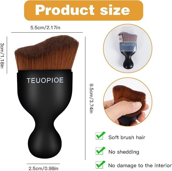 Car Detailing Brush for Interior Dusting and Air Vents,Bronze | Soft synthetic bristles clean dashboards, vents, and consoles. Lightweight PP handle is suitable for dry or wet use.