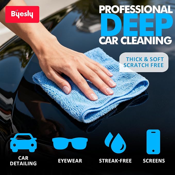 24-Pack Microfiber Cleaning Cloth, 11.5x11.5 Microfiber Towels for Cars, Dishes & House, For Detailers, Chefs & Efficient Home | Scratch-Free, Lint-Free, Ultra Absorbent(Green/Blue/Yellow/Pink)