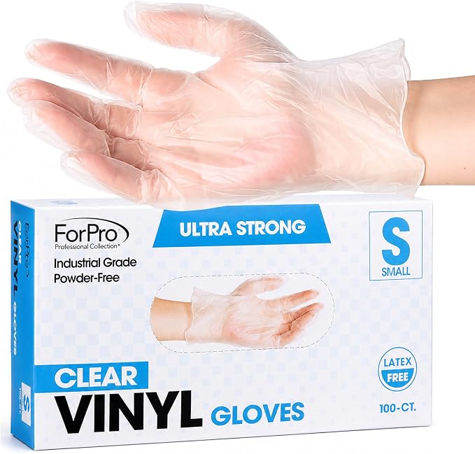 ForPro Disposable Vinyl Gloves, Industrial Grade, Powder & Latex Free, Non-Sterile, Food Safe, 2.75 Mil Palm, 3.9 Mil Fingers