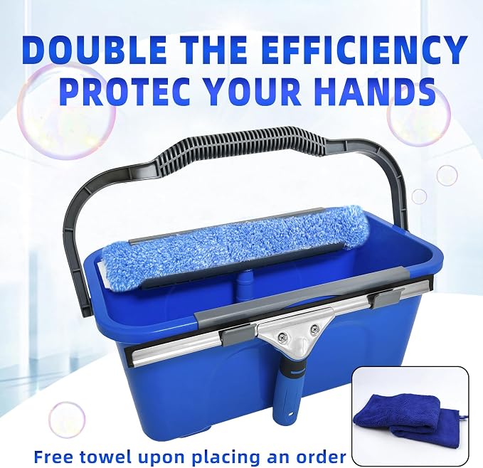 Window Cleaning Kit with Bucket,Squeegee for Window Cleaning | 3 Gallon Storage Bucket,14" Window Squeegee and Microfiber Scrubber, Window Cleaning Tool for Home, Outdoor, Commercial