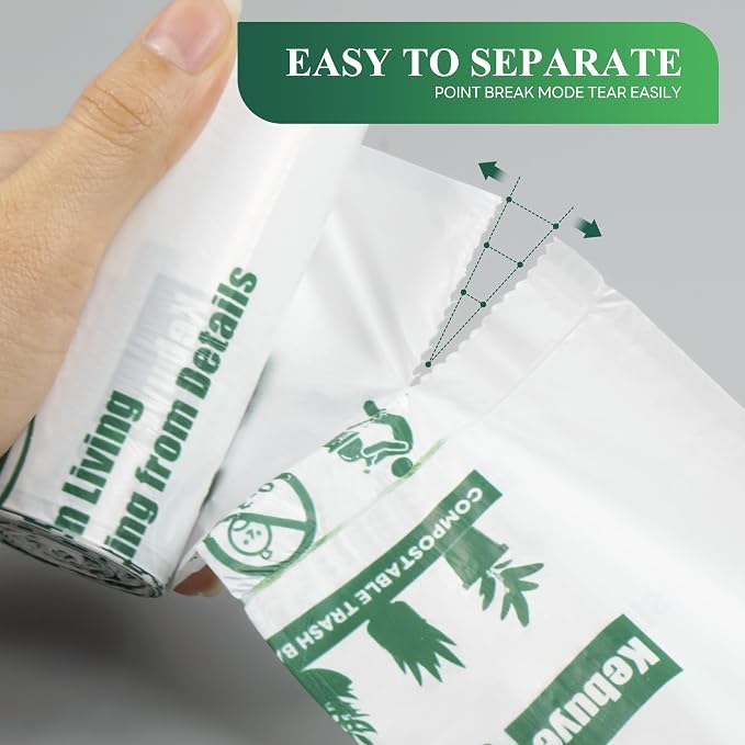 Small Trash Bags 1.2 Gallon - Biodegradable Gallon Waste Bag for Bathroom | Mini Compostable Strong Bathroom Wastebasket Can Liners Garbage Bags for Home Office Kitchen Fit 5 Liter 5L 1 Gal White