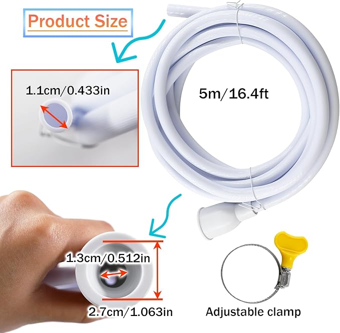 5M/16.4FT Sink Extension Hose,Sink Hose Attachment,Portable Water Fill Accessories for Gardening, Watering, and Household Cleaning with Adjustable Clamp