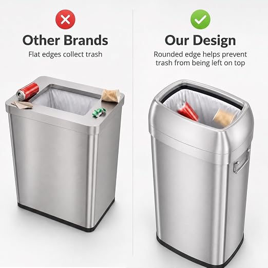 iTouchless 30 Gallon 114L Oval Open Top Stainless Steel Extra-Large Commercial Trash Can with Wheels, 2 AbsorbX Odor Filters | ADA Compliant Bin for Restaurant Restroom Hotel Office Healthcare Retail