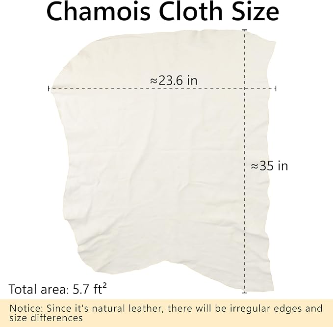 Chamois Towel for Car, Shammy Cloth for Car Drying 23.6" x 35"(5.7 sq ft) | Absorber Towel for Car Chamois Cloth, Real Leather Reusable Washing Shammy for Car Drying, Window Glass Cleaning, Home