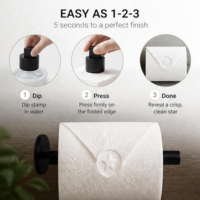 Toilet Paper Stamp Seal Press, Star Embosser with Water Reservoir | Star stamp, 1.18 in toilet tissue embosser for hotel rooms, guest baths, staging, housekeeping