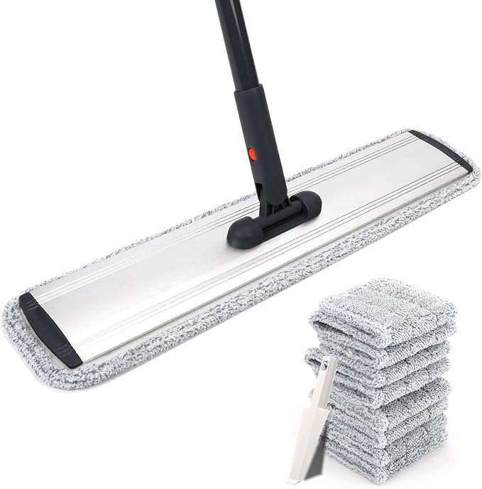 24 Inch Flat Floor Mop Heavy Duty Microfiber Wet Mop Commercial Mop | 4 Cloths Included Long Handle Made of High-quality Aluminum Frame Lightweight