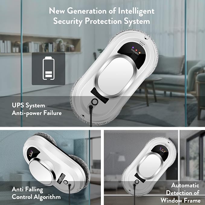 CHOVERY 3000Pa Corded Window Cleaner Robot with Remote Control | Window Cleaning Robot with 3.0AI Path Planning Glass Cleaning Robot for Framed Windows/Tiles/Class Door