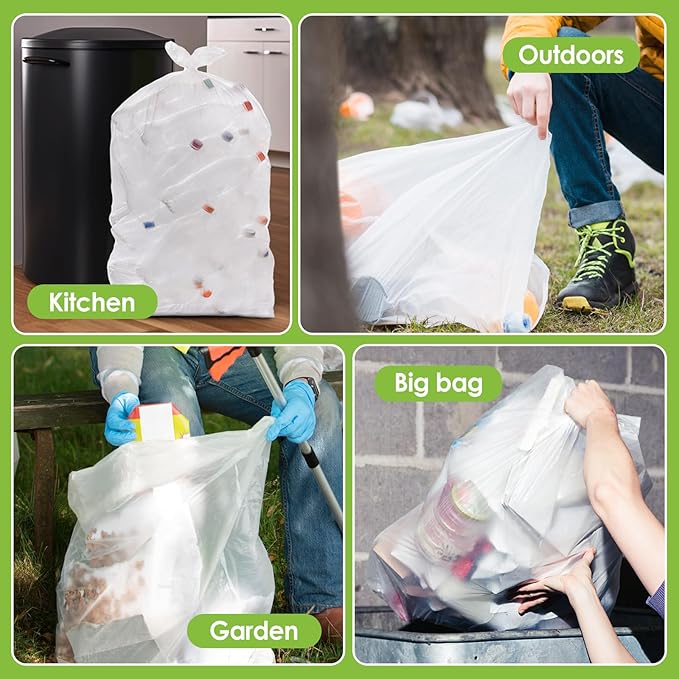 Teivio Large Clear Trash Bags 55-60 Gallon 75 Count 50+ Gal Garbage Bags | Fit 45,50,55,60Gal,Extra Lawn And Leaf Bags Outdoor Yard Workshops Plastic Bins Can Liners for Office Car Commercial Waste