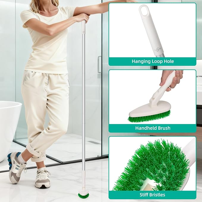 Qaestfy Non-Scratch Scrubber Pads Replacement for Tub and Tile Shower Scrubber - 4 Pack, Compatible with 4-in-1 Bathroom Cleaning Brush, Heavy Duty Scrubbing Pads for Bathtub, Tile, Glass, Shower