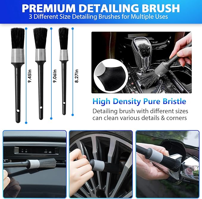 THINKWORK Car Cleaning Kit, Car Vacuum Kit, Gray Car Interior Detailing Kit with 8000PA High Power Vacuum, Including 7Pcs Detailing Brush Set and Bag