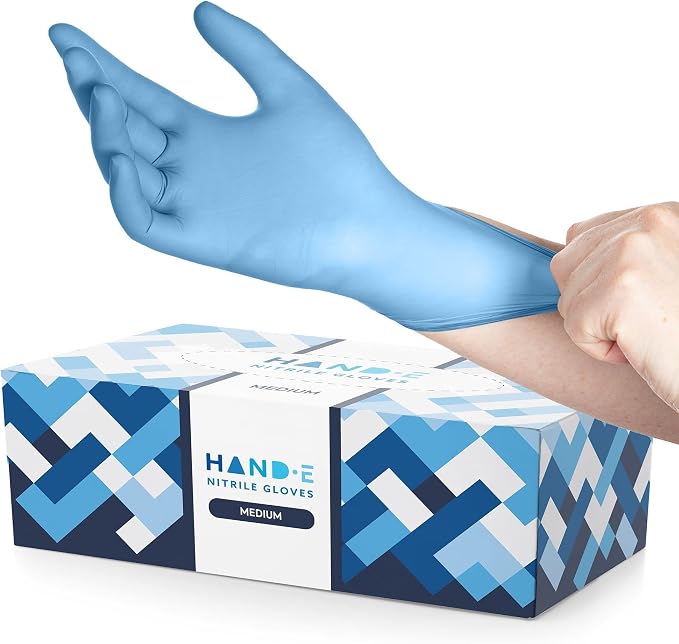 Hand-E Touch Blue Nitrile Disposable Gloves - Latex Free Medical Exam Gloves, Powder Free, Food Safe, Cooking