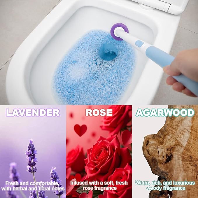 Disposable Toilet Brush, Wall Mount Holder Set with 24 Refill Brush Heads | Hands Free Toilet Brush, One-Button Release, Compact Design, Disposable Toilet Set, RV Bathroom Accessories, 3 Mixed Scent