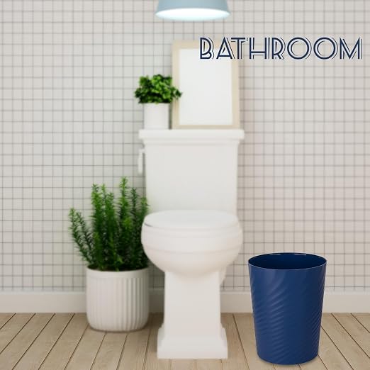 Plastic Small Bathroom Trash Can Wastebasket Garbage Can, Navy Blue, 2 Pack | Sturdy-Easy to Clean, Bathroom, Laundry Room, Kitchen, Office, Kids Room, Dorm, Bedroom, 1.8 Gallon