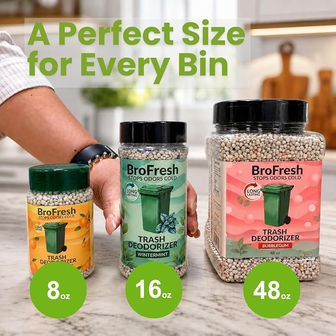 BroFresh Garbage Can Deodorizer, Neutralizes Odor, Absorbs Moisture & Releases Long-Lasting Scent, Safe & Non-Toxic, Trash Can Odor Eliminator (16 oz Single, Wintermint)