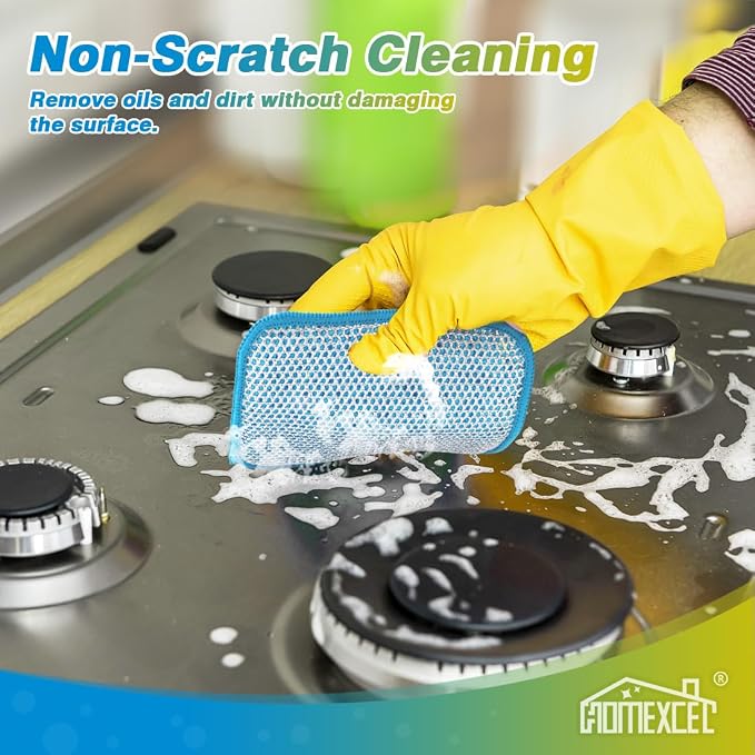 HOMEXCEL 12 Pack Scrub & Wipe Cloths, Scrub Sponges with Non-Scratch Wire Dishwashing Rag for Kitchen, All-Purpose Cloth for Dishes, Pots, Pans, Non-Stick Cookware, Countertops (Blue)