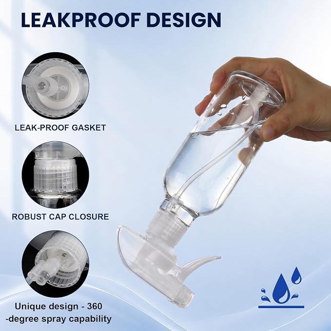 10oz Glass Spray Bottles 2 Pack, 360 Any-Angle Spraying | Refillable Spray Bottles with Adjustable Nozzle, Leakproof for Cleaning, Essential Oils, Plants, Hair Care