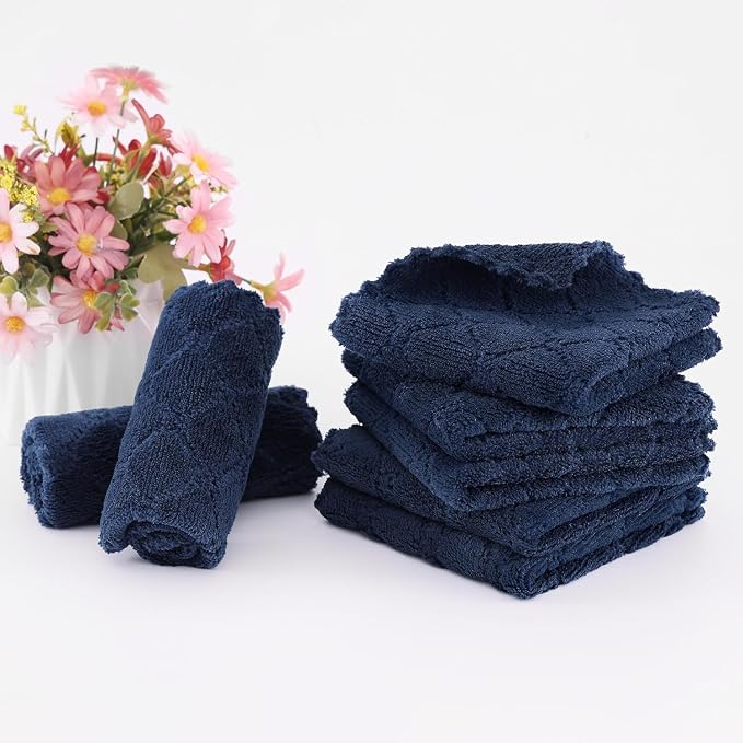 Homaxy 12 Pack Super Soft & Absorbent Dish Cloths, 10" x 10", Navy Blue | Coral Velvet, Nonstick Oil Fast Drying Microfiber Cleaning Cloth, No Lint Household Dishcloths