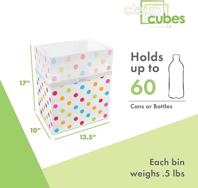 Clean Cubes 13 Gallon Disposable Pop-Up Trash Cans, 6-Pack (Polka Dot) | One Pack Covers the Whole Party, Place a Bin in Every Corner, No Assembly, Built-In Liner, Toss the Whole Bin When Full