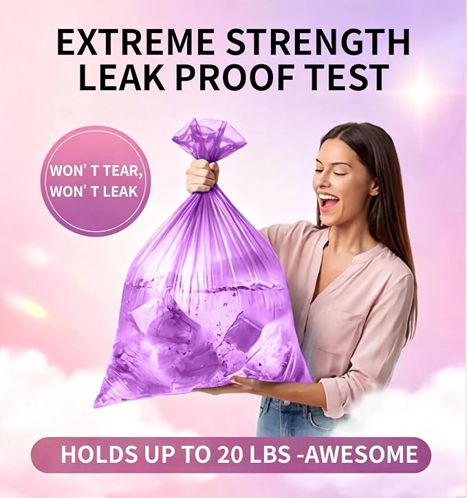 Medium 6 Gallon Trash Bags Unscented, 0.94 Mil, Purple, 150 Count | 22 Liter Garbage Bag, Plastic Waste Basket Can Liners, Thick, Leakproof, Tear Resistant, for Bathroom Office Kitchen Bulk