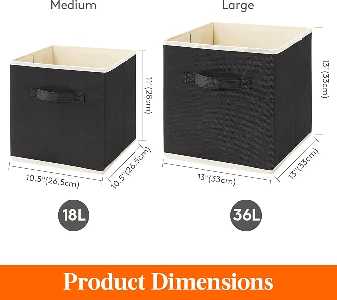 Lifewit Storage Cubes, 11 Inch Organizer Bins, 18L Black, 16 Packs | Foldable Decorative Fabric Storage Baskets for Organizing Home Organizers with Handles for Shelves, Closet
