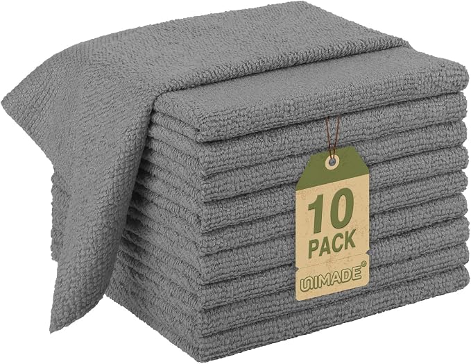 Microfiber Cleaning Cloth, 10 Pack Reusable Microfiber Towels | for Cars Lint Free Cleaning Shop Towel Rags for Home Kitchen Automotive Bar Mechanic Restaurant Garage, 11.5"x 11.5", Grey