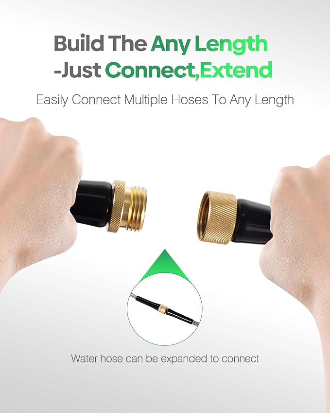 Non-Expandable Metal Garden Hose 30 Feet with Sprayer Nozzle, Flexible, No Kinking, Lightweight & Heavy Duty Water Pipe, Stainless Steel Outdoor Water Hose for Yard 30 ft, Male to Female Connector