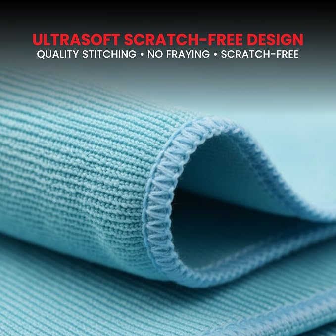 Microfiber Glass Towel 5 Pack, 16x16 inches 300 GSM Herringbone Weave – Lint-Free, Streak-Free Cloth for Glass, Mirrors, Screens & Chrome – Professional Detailing Towel, Blue