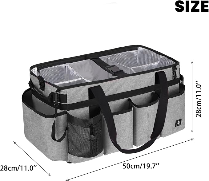 Extra large Cleaning Caddy Bag Built-in hard plastic Aluminum foil lining | Waterproof nylon, aluminum foil lining, quick-drain PVC mesh bottom, for housekeepers