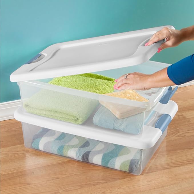Sterilite Latching Box with Lids for Home and Office, 32 Quart, 6-Pack | Heavy-Duty and Stackable Plastic Containers with Latches for Closet, Cabinet, Bedroom, Bathroom and Dorm Room Organization