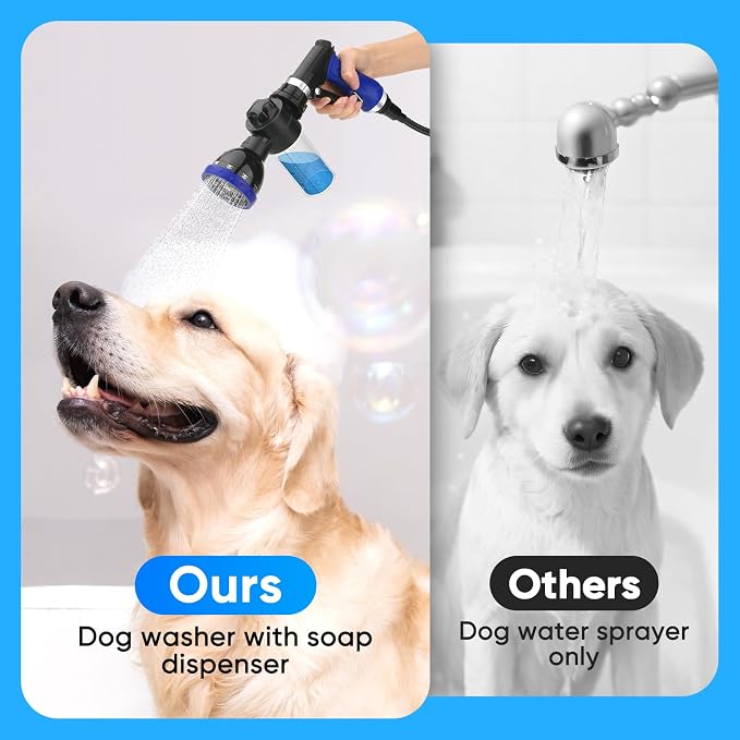 Dog Shower Attachment Water Hose Nozzle Sprayer Set | with Metal 3-Way Diverter & 6.6 Ft Long Hose, Tub Faucet for Shower Arm Easy Faucet Pup Pet Bathing Sprayer Washer Kit