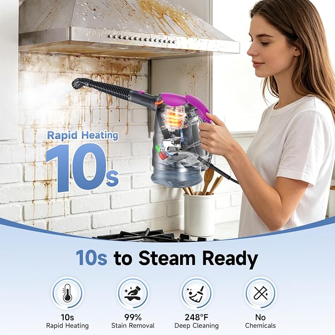 Steam Mop & Detachable Handheld Steam Cleaner | 10s Fast Heat-Up, 248°F Deep Cleaning, 8 Accessories, 320ml Tank with Swivel Head Mop for Car Accessories Floor Home, Gray
