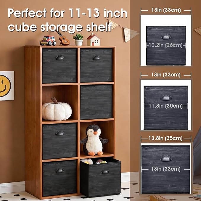 homyfort Faux Wood Grain Storage Cube Bins, 13x13 Inch Storage Cubes, Closet Cloth Baskets Box for Shelves, Set of 6
