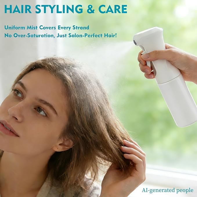 Continuous Spray Bottle for Hair, 6.8OZ 2Pack Ultra Fine Mist Spray Bottle | Leak Proof, Pre-Compression Technology, 360° Mist Sprayer for Hair Styling, Cleaning, Watering and Pets