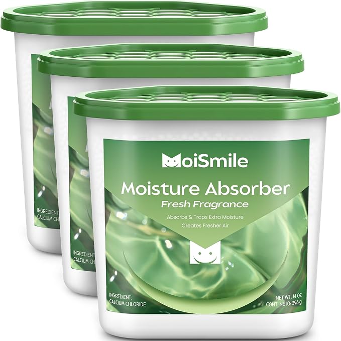 Large Moisture Absorber Buckets, 14 oz Each, Fresh Scent, 3 Pack | 14 oz Net Fill with 12 g Fresh Scent Beads; Visible Water Collection; Up to 90 Days; For Bathrooms and Closets