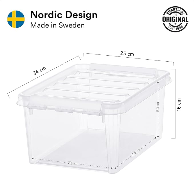 SmartStore Classic 10 Clear Plastic Storage Boxes, 8L/8.5QT BPA-Free Stackable and Nestable Container with Secure Lid, Swedish Made Plastic Bins for Organization, L13.39 x W9.84 x H6.3-10 Pack