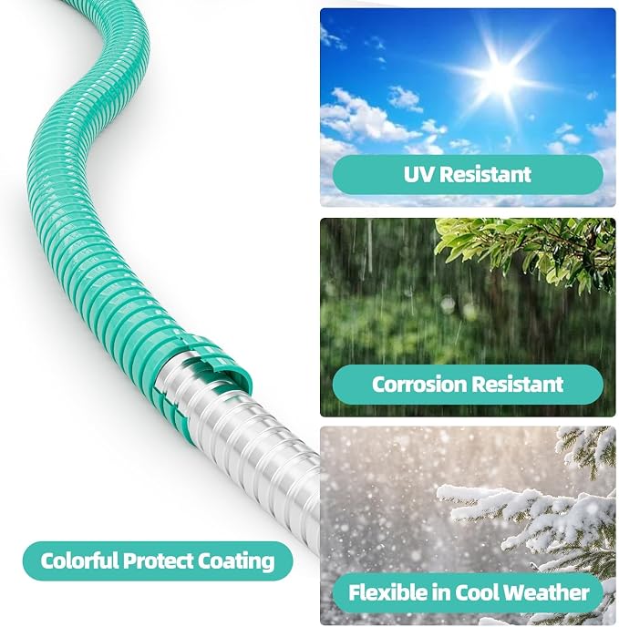 SPECILITE 50ft 304 Stainless Steel Metal Garden Hose(Aqua) with Blue Nozzle | Puncture Resistant, Flexible, Never Kink & Tangle, Heavy Duty Water Pipe for Yard, Outdoor, Lawn