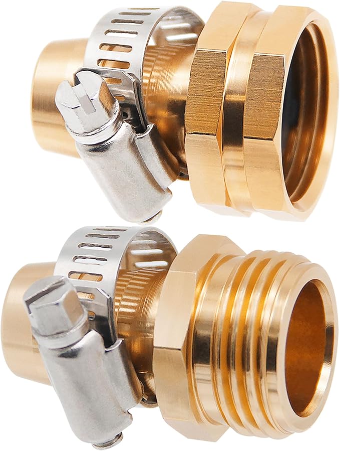 Triumpeek Garden Hose Repair Connector, 4 Sets, Aluminum | With Clamps, Water Hose End Replacement, Fit for 3/4" and 5/8" Garden Hose Fittings