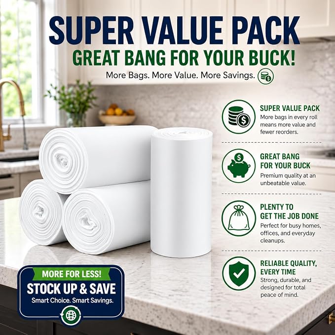 4 Gallon (15 Liter) Trash Bag (400 Count) Small Bathroom 4 Gallon Garbage Bags Clear Plastic Wastebasket Trash Can Liners for Home and Office Bins (400 Count)