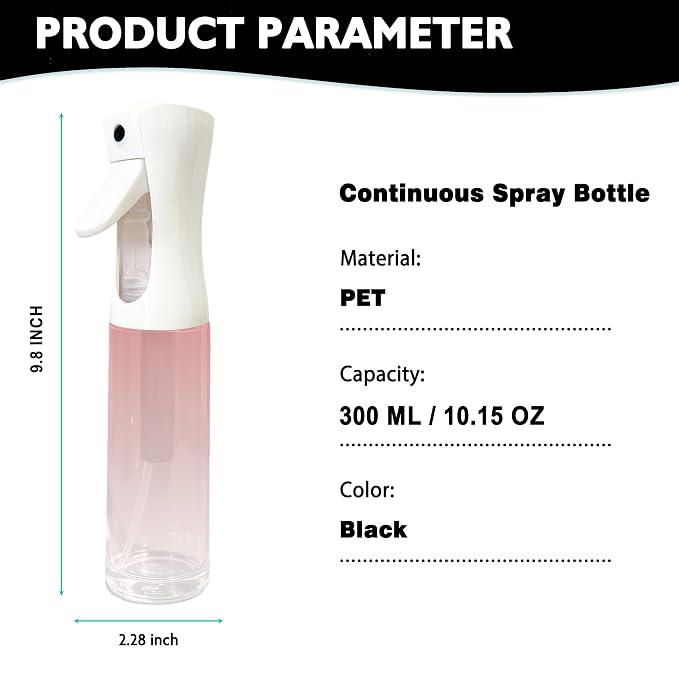 Spray Bottle for Hair (10.15OZ /300ML) Continuous Ultra Fine Mist Sprayer for Hair, Salons, Barber, Plants, Skin Care, Gradient Pink