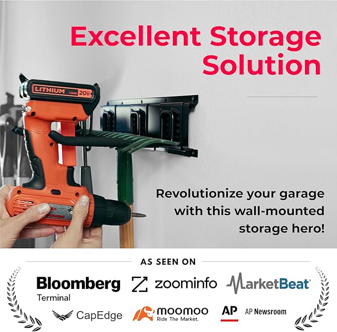 Garage Tool Organizer Wall Mount - 48 inches - Sturdy Storage Rack with Adjustable Hooks, Anti-Rust - Easy Installation, 300lbs Capacity - Garden Tool Organizer (03 Racks & 06 Hooks) | 300 lbs, anti-rust carbon steel, garden tool organizer & storage ra...